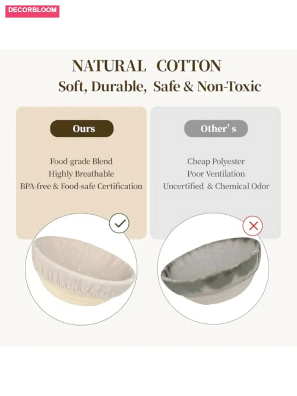 Banneton Bread Proofing Basket Set of 2 (9 inch) with 4 Linen Liners - Natural